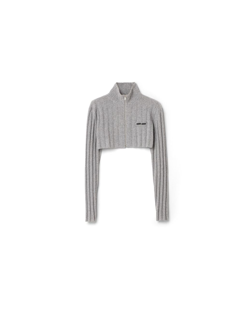 Miu Miu Gray Cropped Wool And Cashmere Cardigan