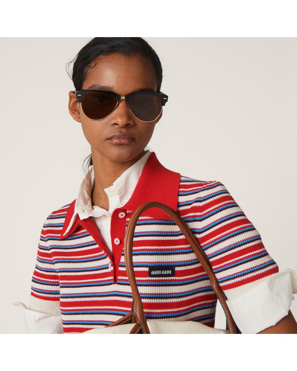 Miu Miu Cotton Polo Dress in Red | Lyst UK