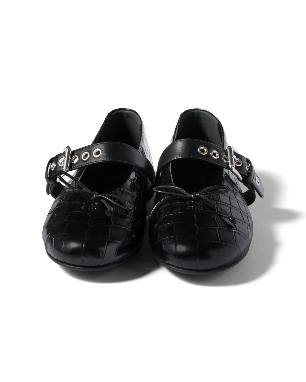 Miu Miu Black Croco-Print Leather Ballerinas