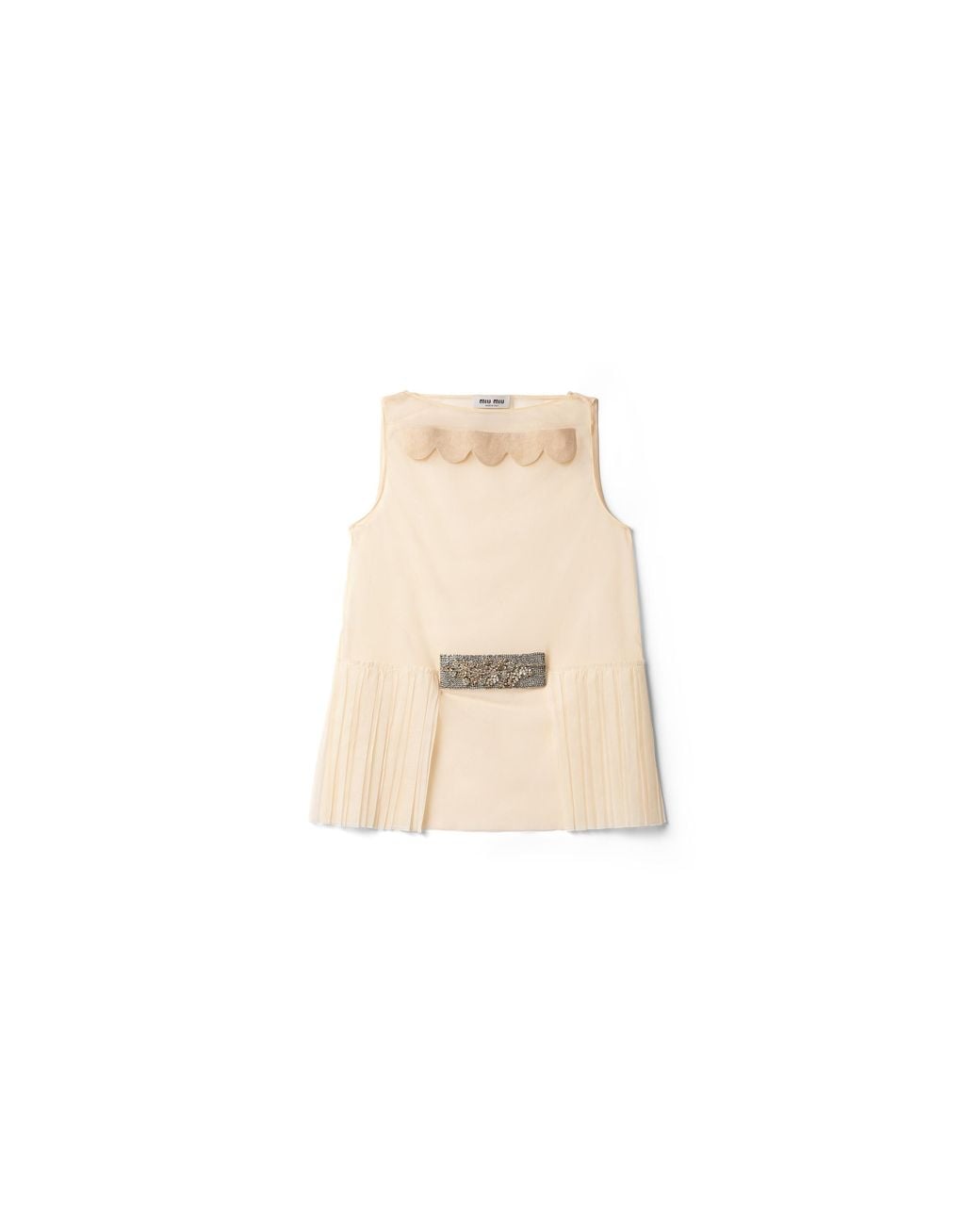 Miu Miu Natural Embellished Tulle Top