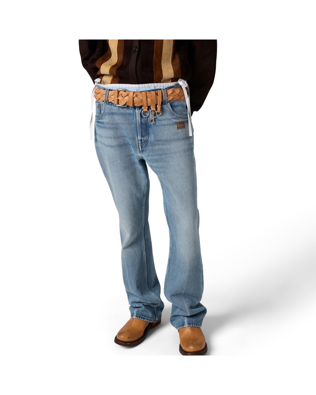 Miu Miu Blue Five-Pocket Washed Denim Jeans