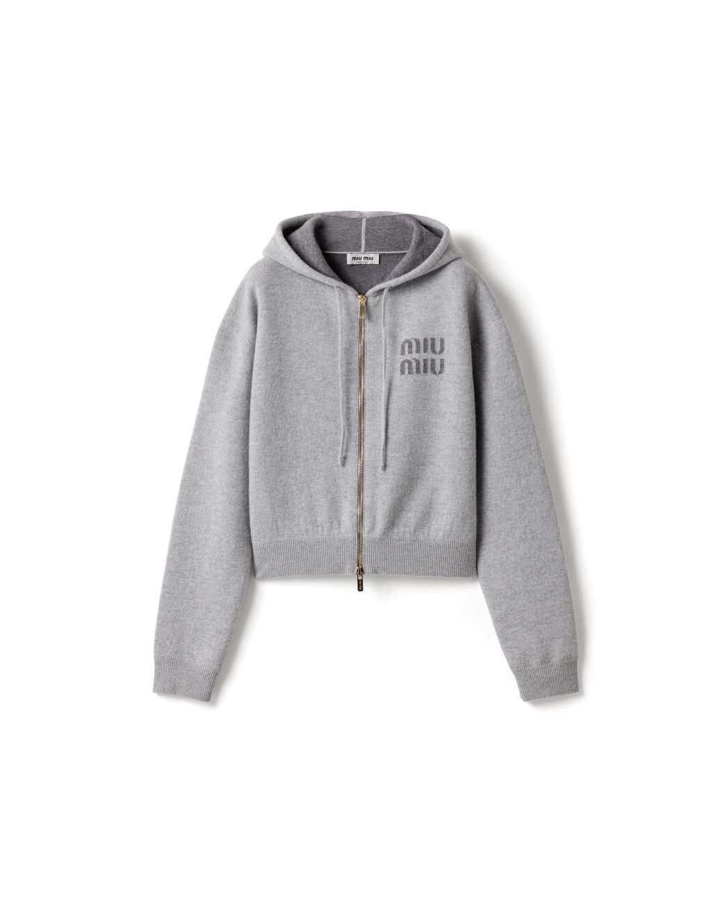 Miu Miu Gray Double Cashmere Zipper Hooded Cardigan
