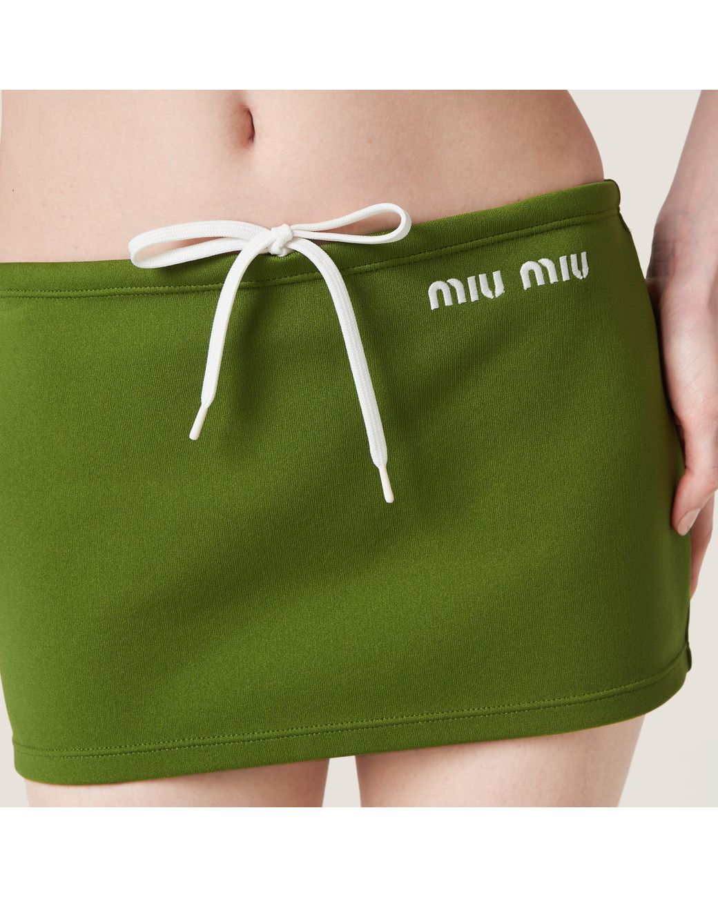 【MIU MIU】DARK GREEN COTTON MINI SKIRT Miu Miu garment-dyed Cotton Miniskirt | Green | FARFETCH CA