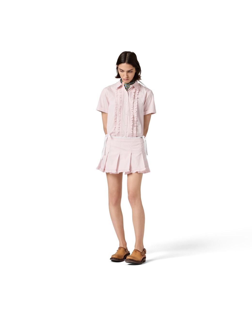Miu Miu Pink Poplin Pleated Miniskirt