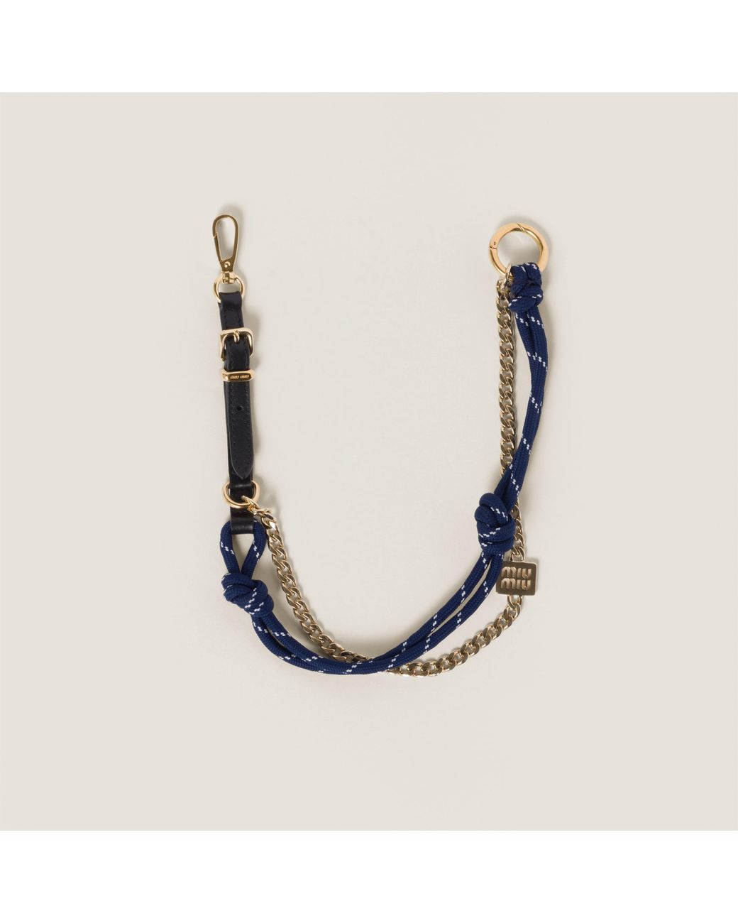MIU MIU | LEATHER & CORD TRICK TOBACCO/CHALK WHITE チャーム Tobacco/chalk White Leather, Cord, And Metal Trick | Miu Miu