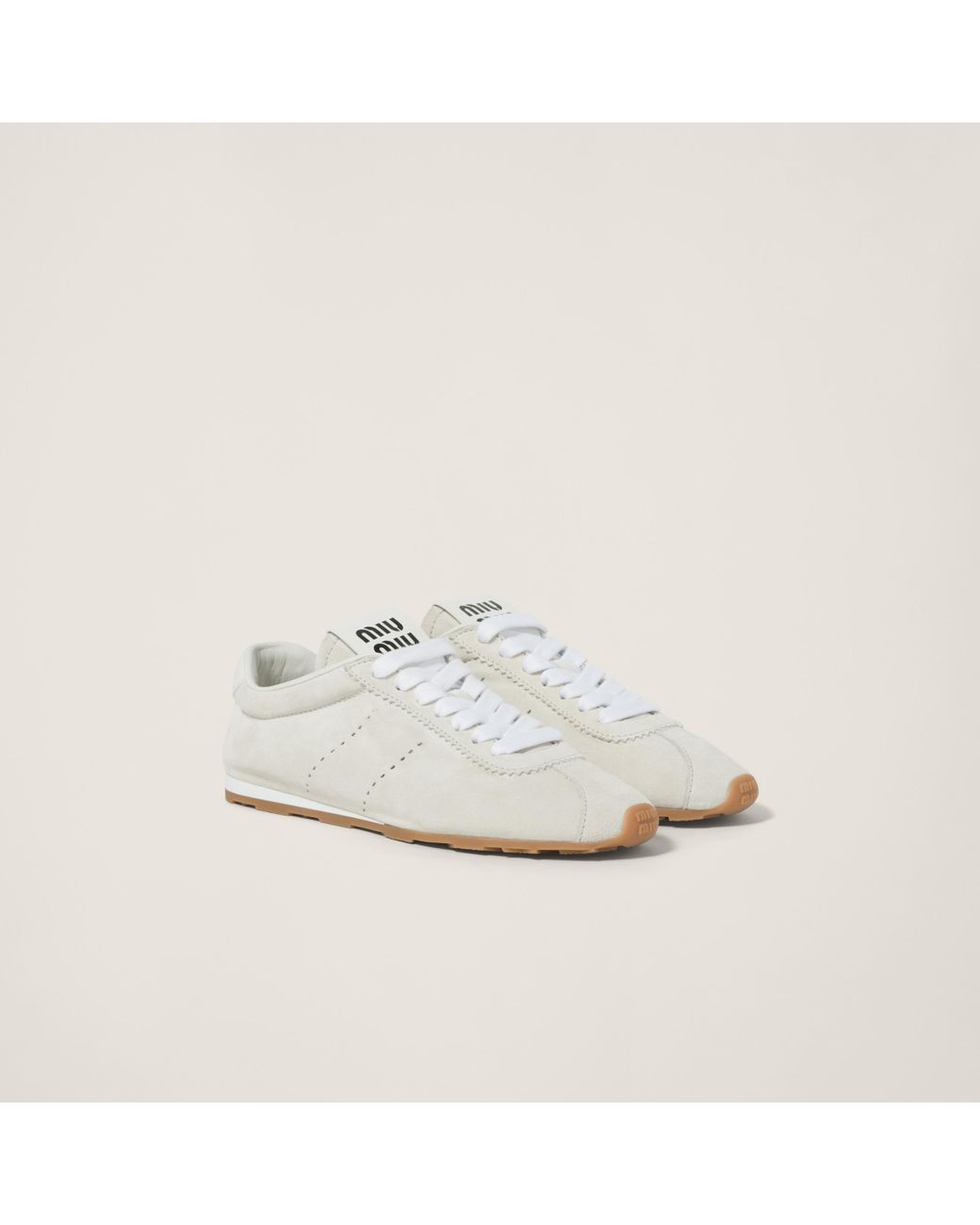 Miu Miu Plume Suede Sneakers in White | Lyst