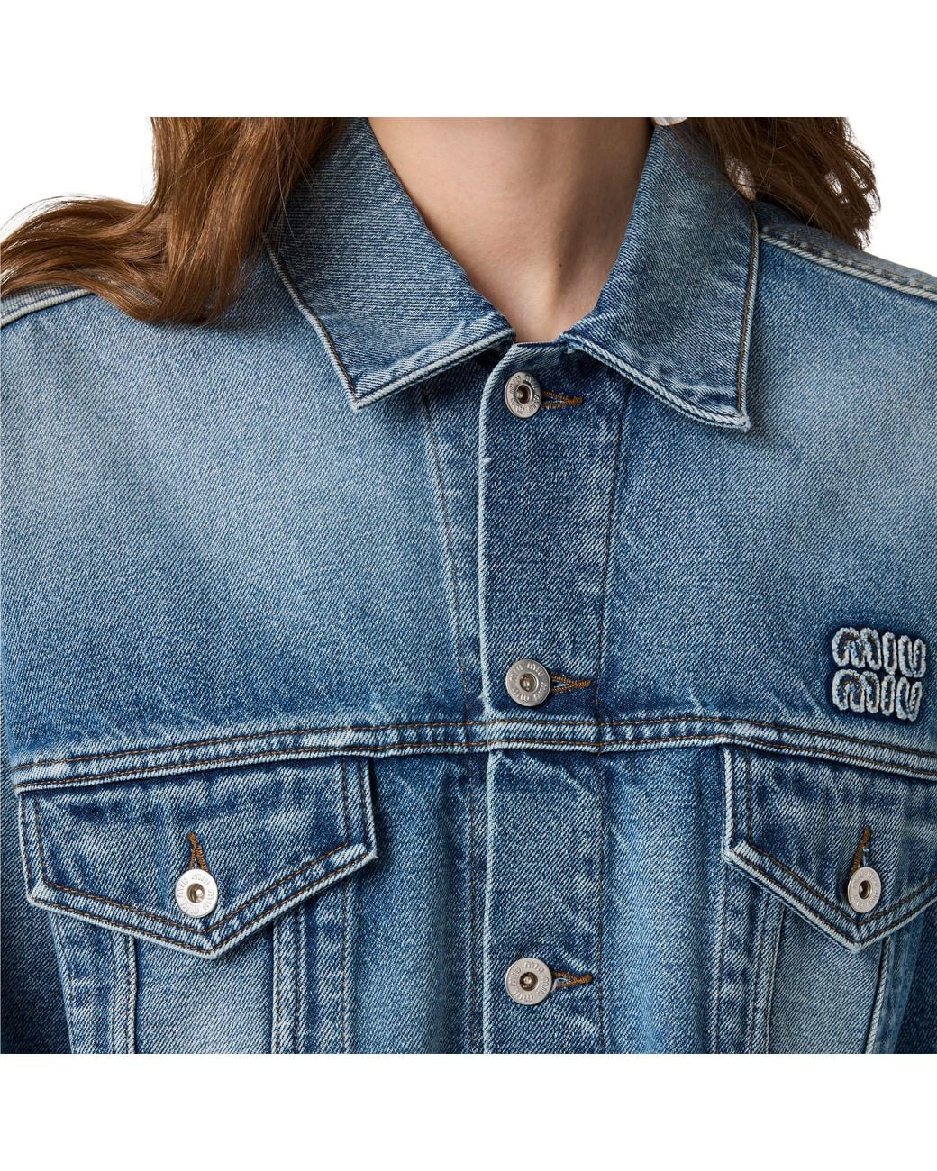 Miu Miu Blue Cropped Washed Denim Jacket