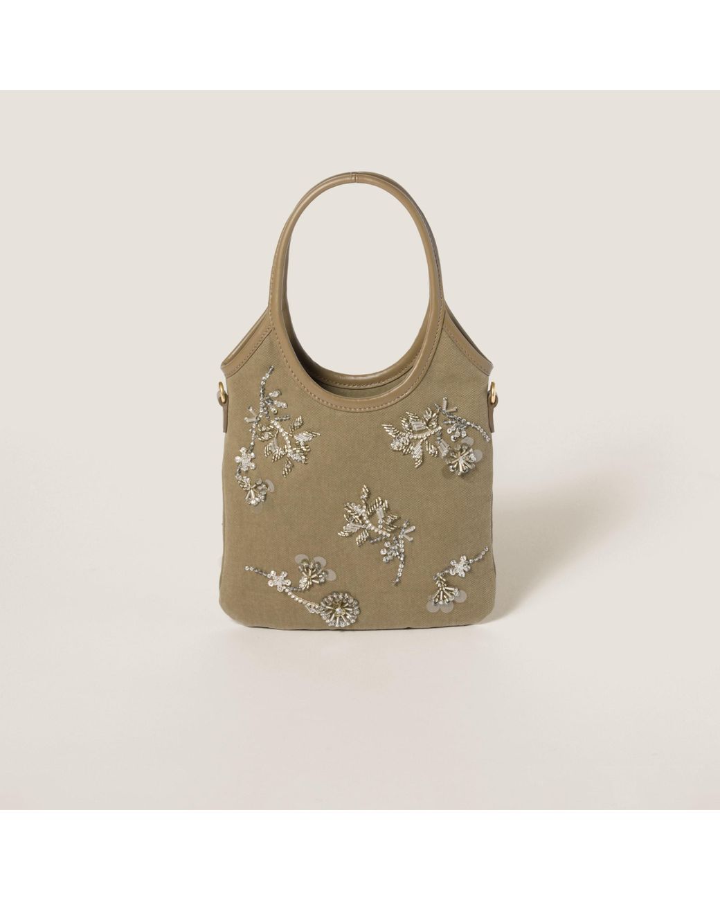 ハンドバッグ MIU MIU 5BA281_2CU8_F0244 IVY EMBROIDERED GABARDINE BAG Olive Green Ivy Embroidered Gabardine Bag | Miu Miu