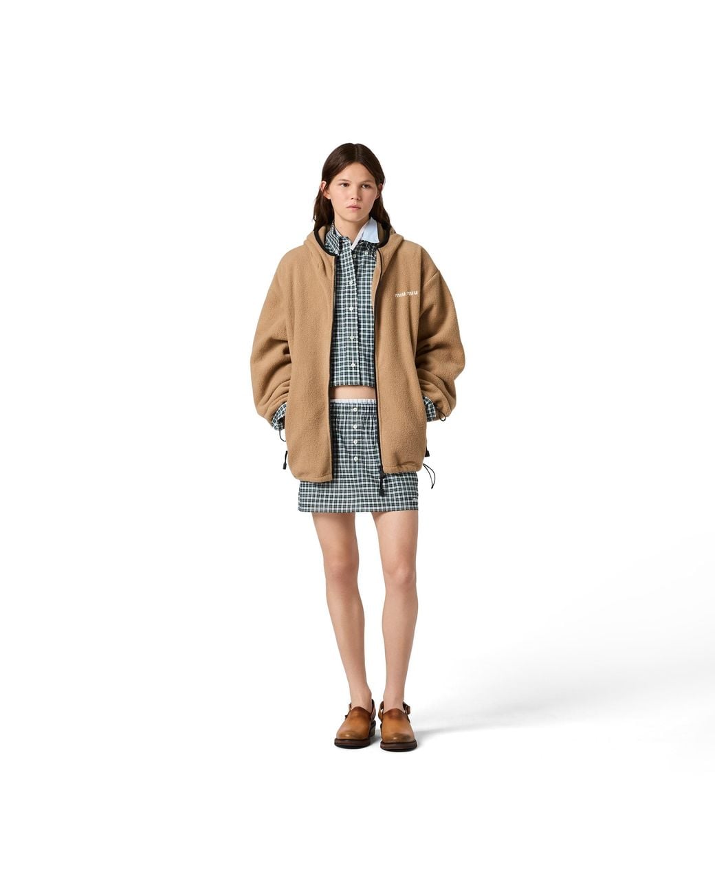 Miu Miu Natural Cotton Fleece Zipper Hoodie