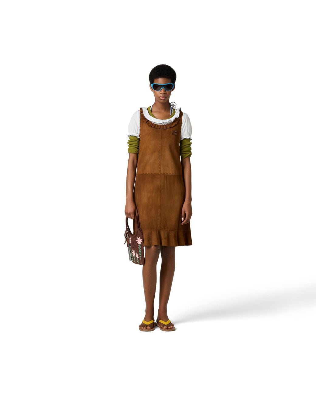 Miu Miu Brown Waxed Suede Dress