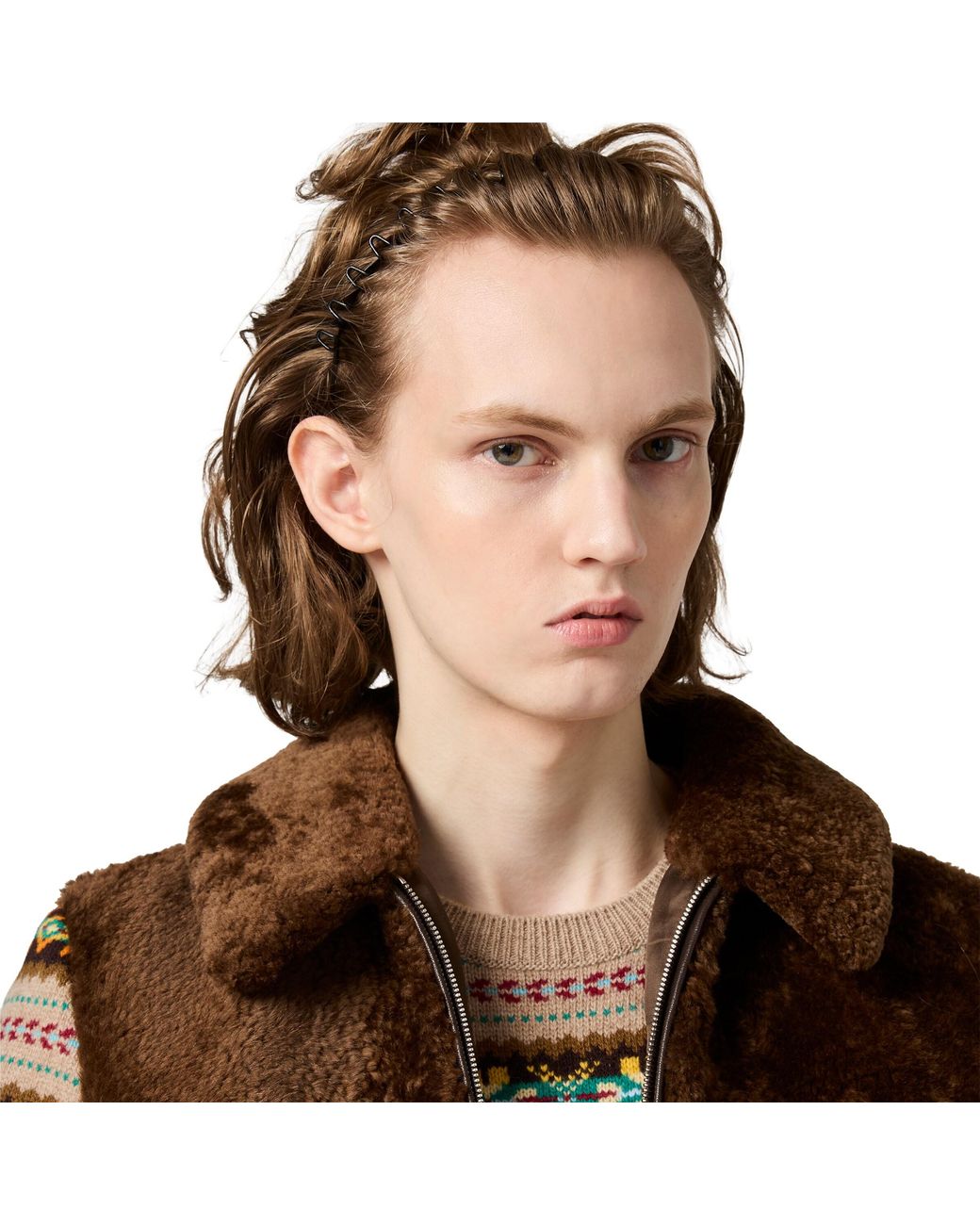 Miu Miu Brown Shearling Blouson Jacket