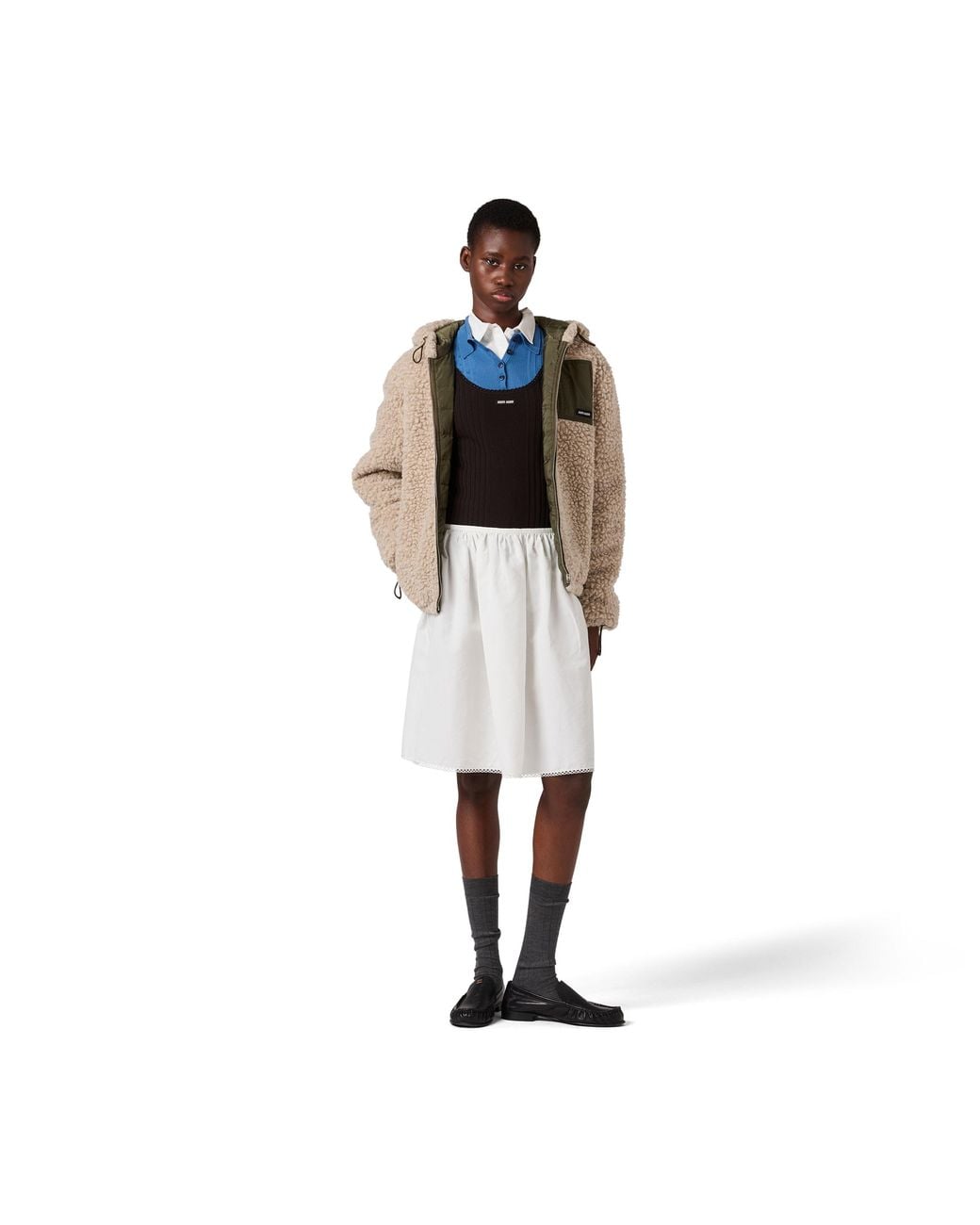 Miu Miu Natural Medium-Weight Teddy Down Jacket With Technical Pongé