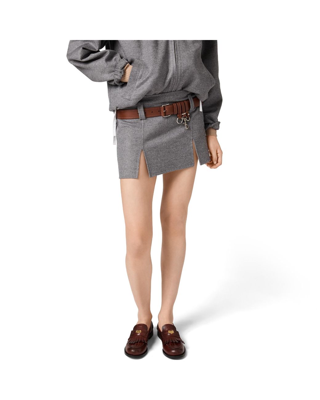 Miu Miu Gray Double Cashmere And Wool Miniskirt