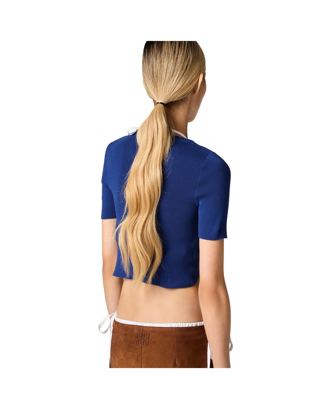 Miu Miu Blue Cotton Boat Neck Sweater
