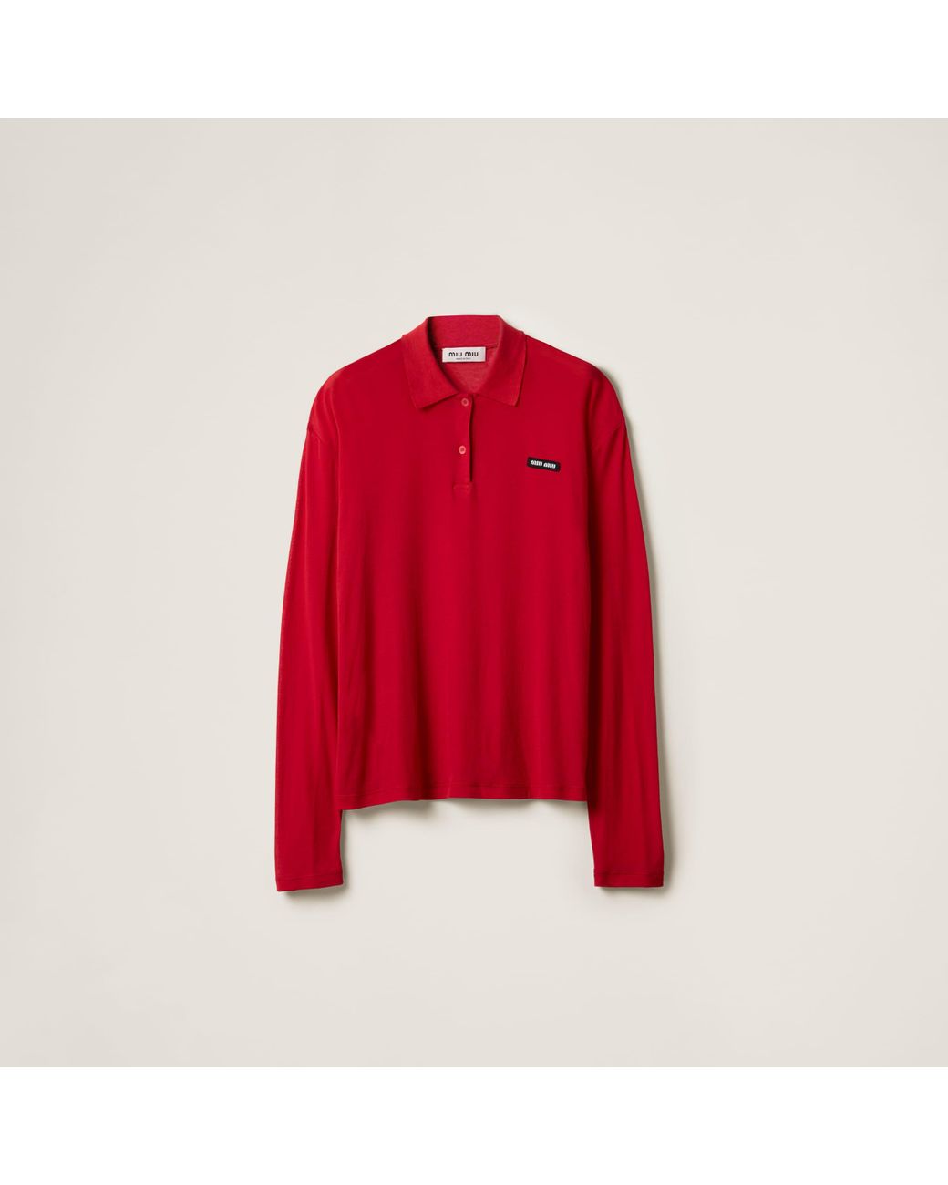 miumiu ミュウミュウ Ribbed jersey polo shirt White Ribbed Jersey Polo Shirt | Miu Miu