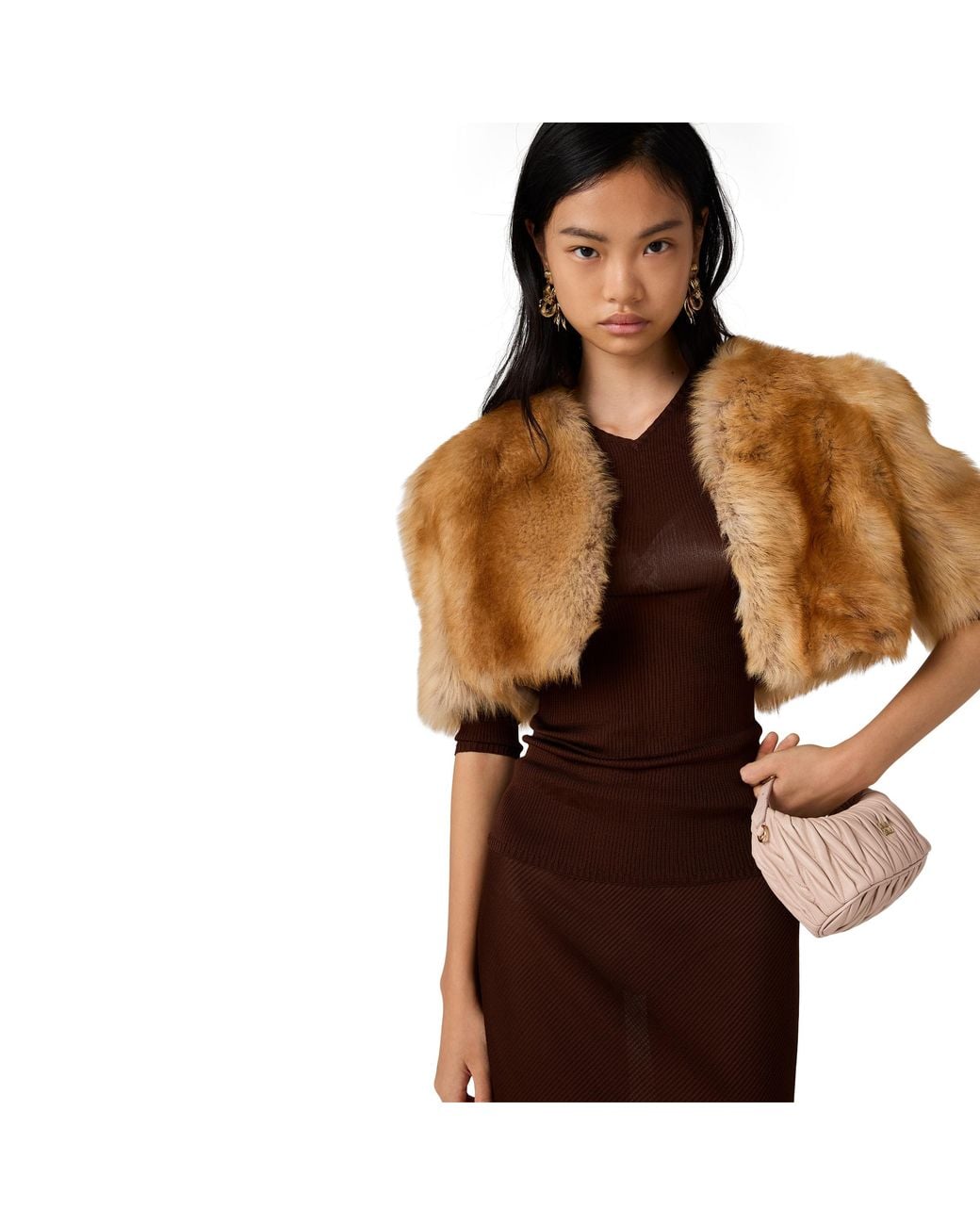 Miu Miu Brown Silk V-Neck Sweater