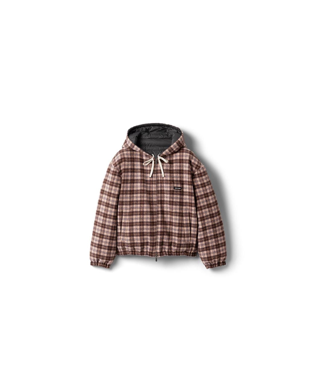 Miu Miu Brown Reversible Plaid And Pongé Down Jacket