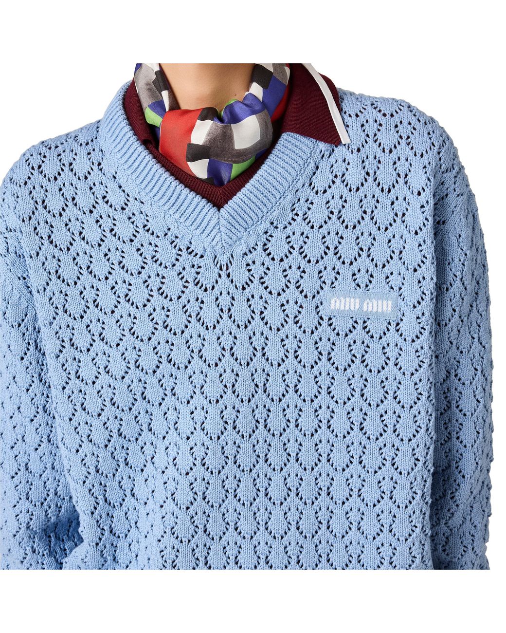 Miu Miu Blue Cotton V-Neck Sweater