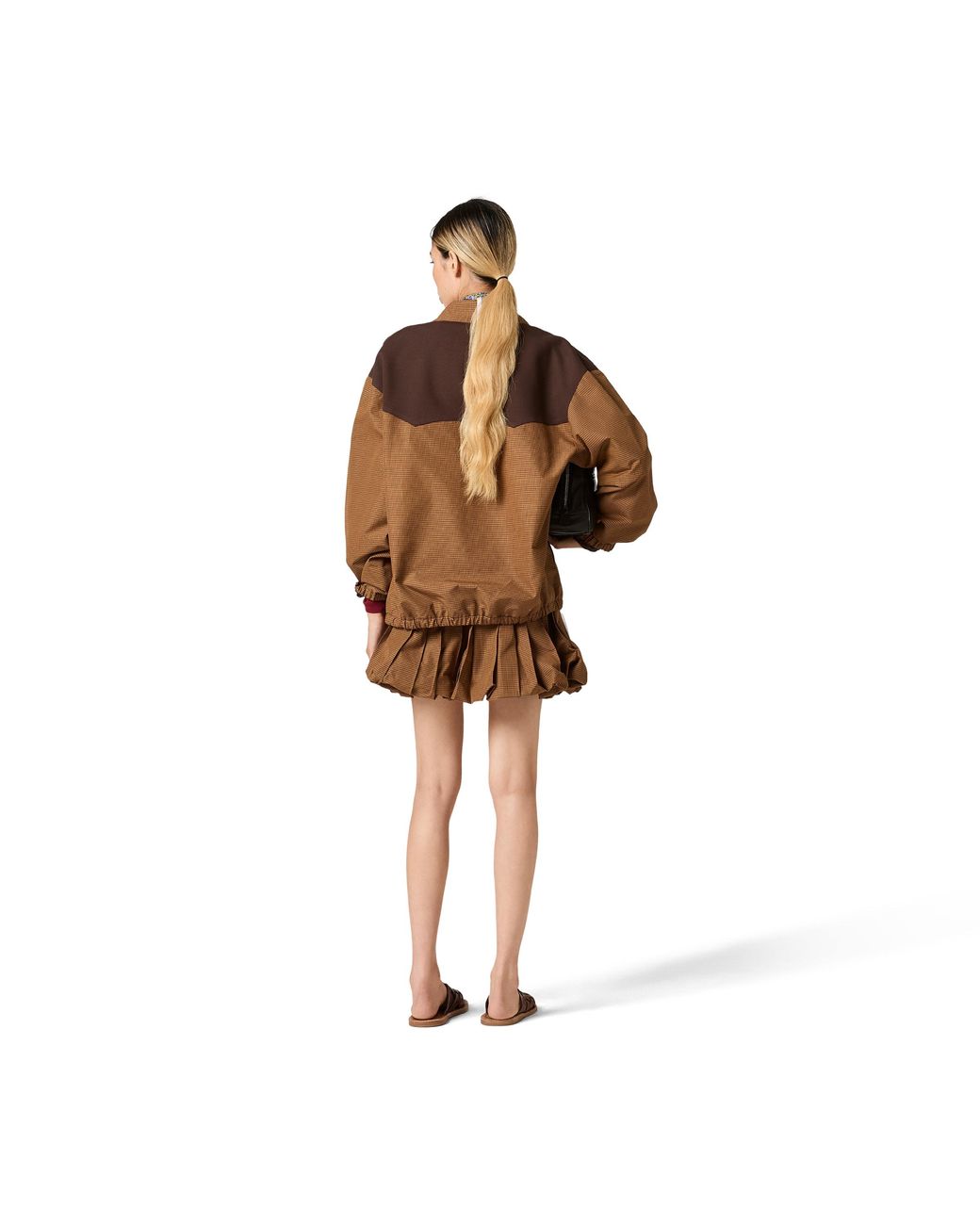 Miu Miu Brown Pleated Miniskirt Vichy Check