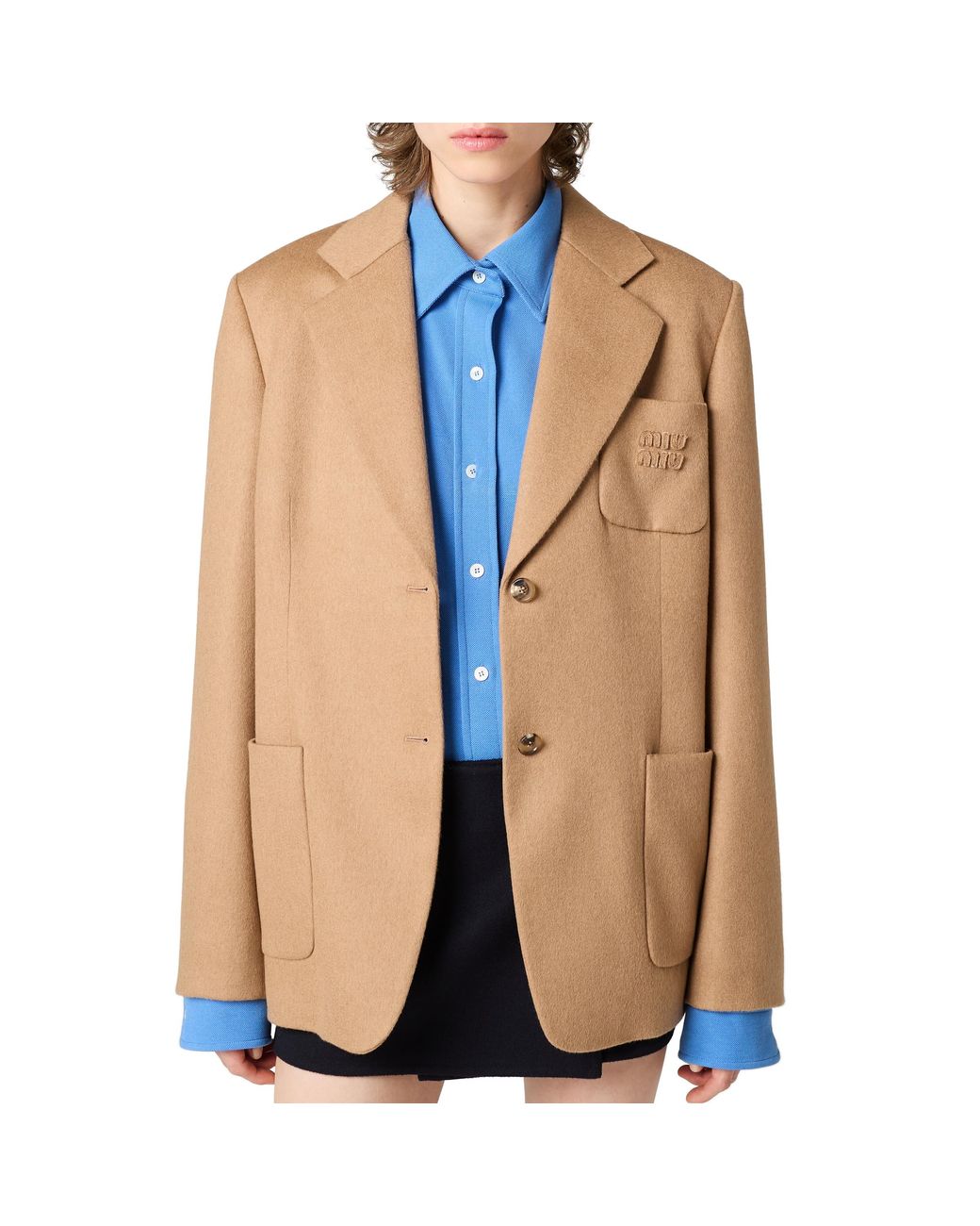 Miu Miu Natural Single-Breasted Camel Hair Jacket