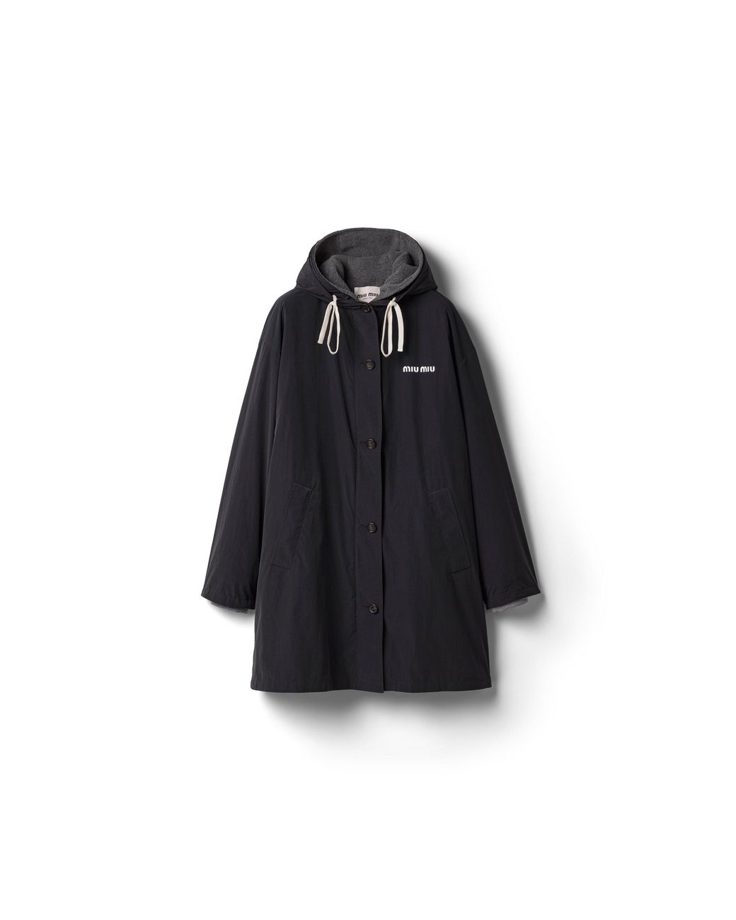 Miu Miu Black Single-Breasted Pongé And Fleece Caban Jacket
