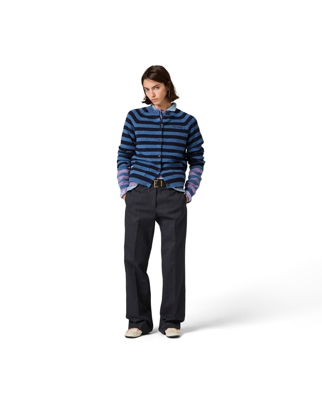 Miu Miu Blue Wool Cardigan