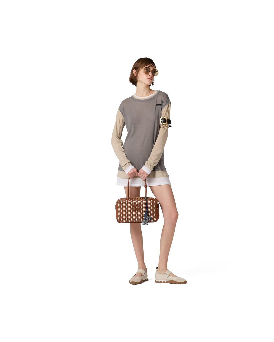 Miu Miu Gray Ribbed Jersey Dress