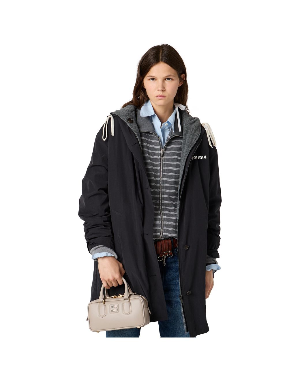 Miu Miu Black Single-Breasted Pongé And Fleece Caban Jacket