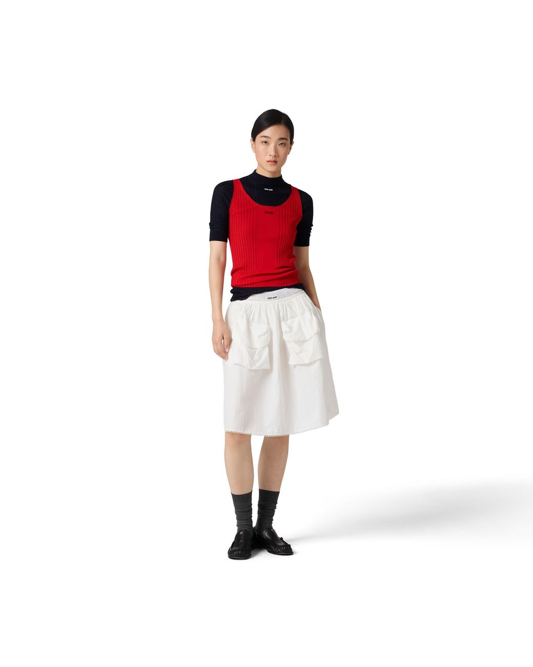 Miu Miu Red Ribbed Knit Wool Tank Top