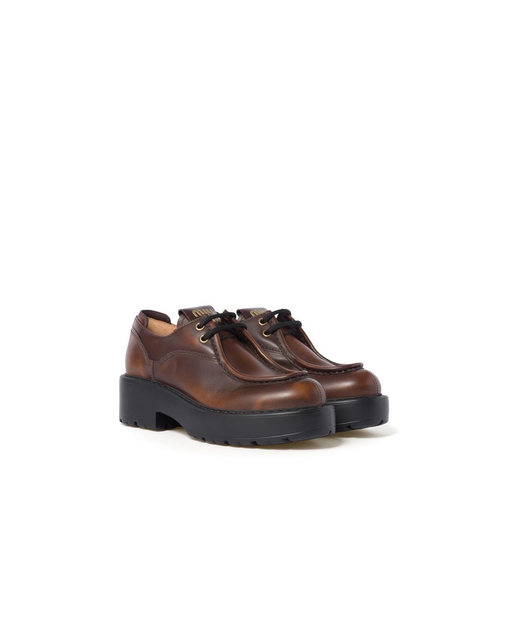 Miu Miu Brown Laced Fumã Leather Shoes