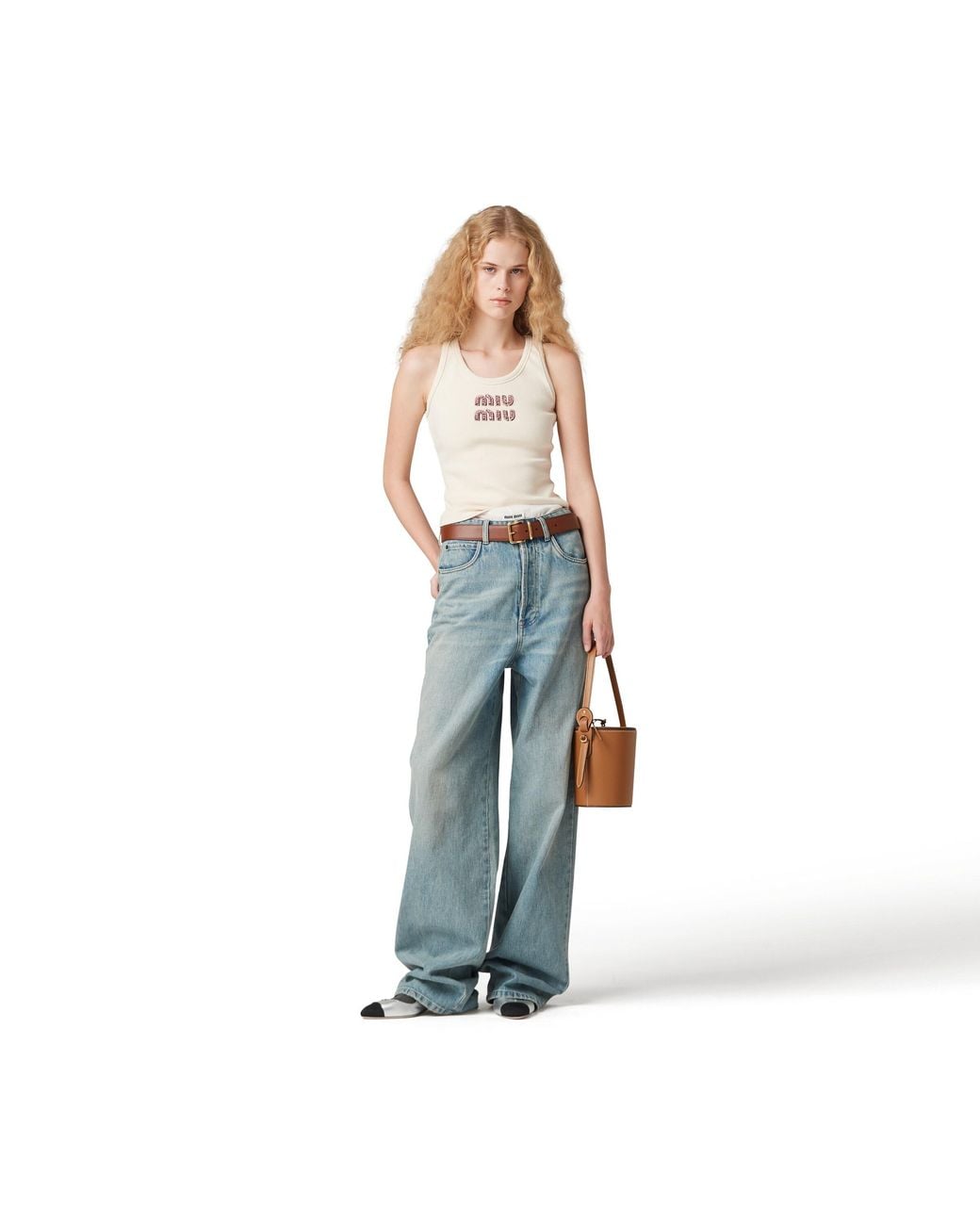 Miu Miu Natural Ribbed Jersey Top