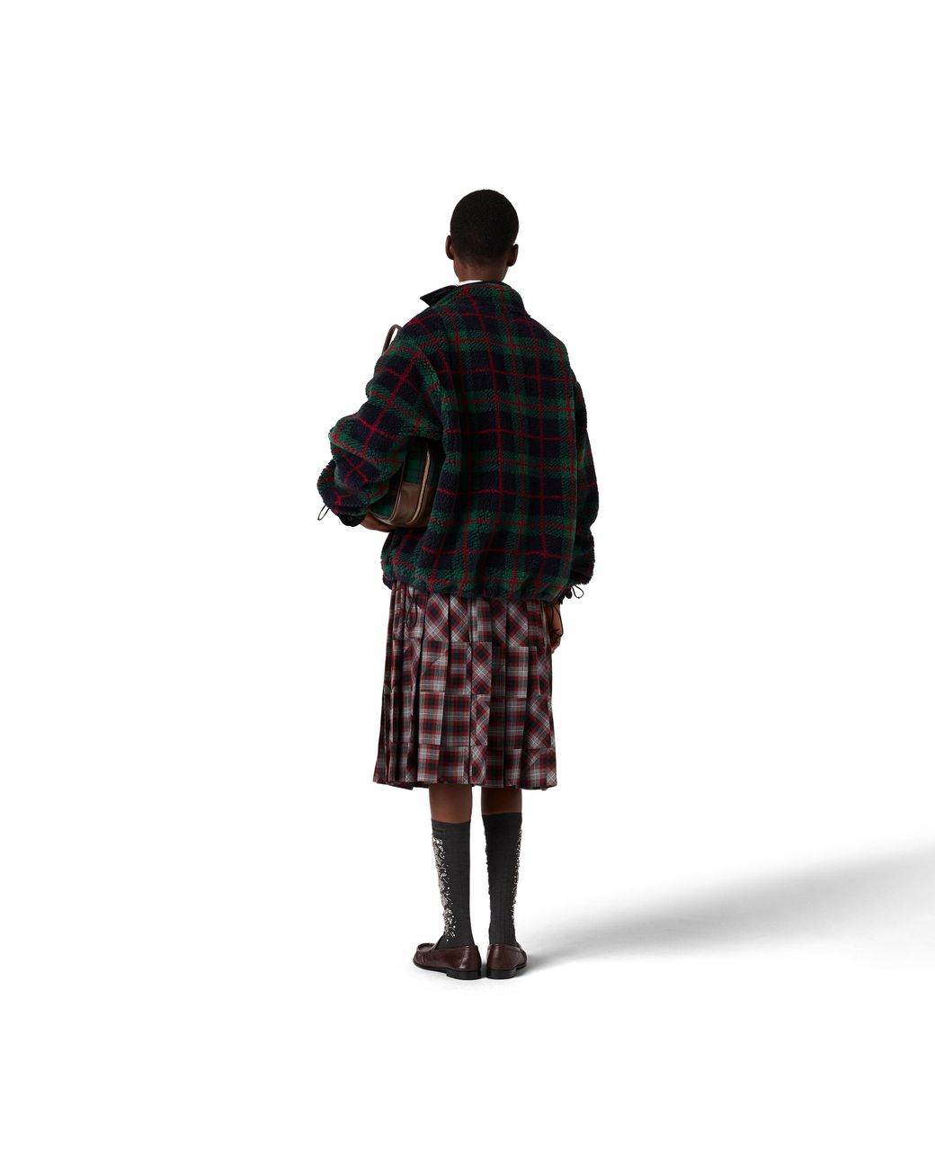 Miu Miu Black Checked Teddy Zipper Jacket