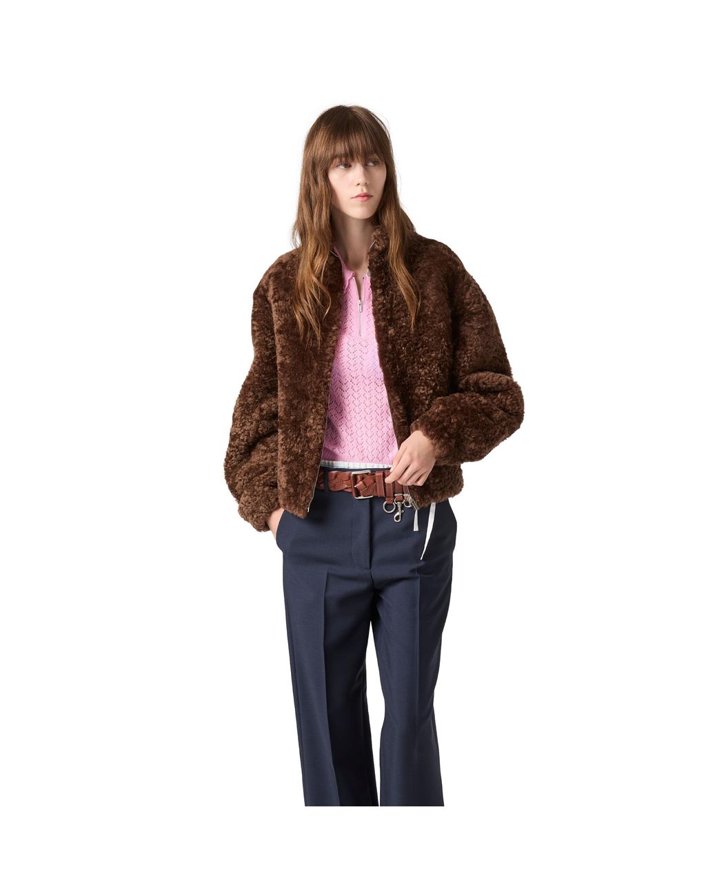 Miu Miu Brown Shearling Blouson Jacket