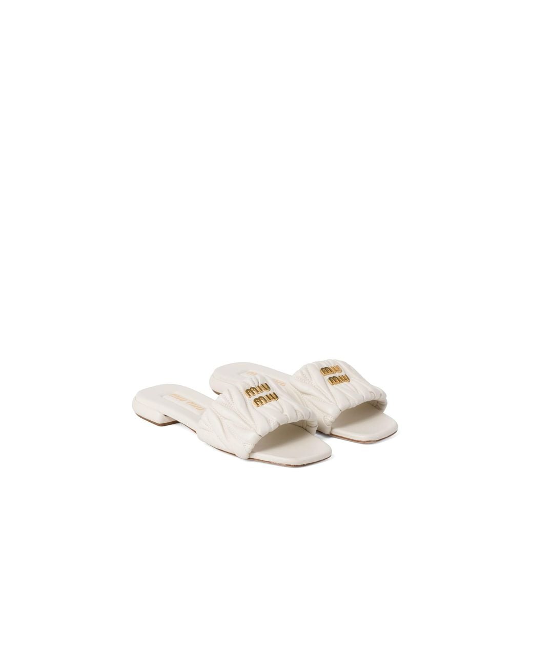 Miu Miu White Matelassé Nappa Leather Slides