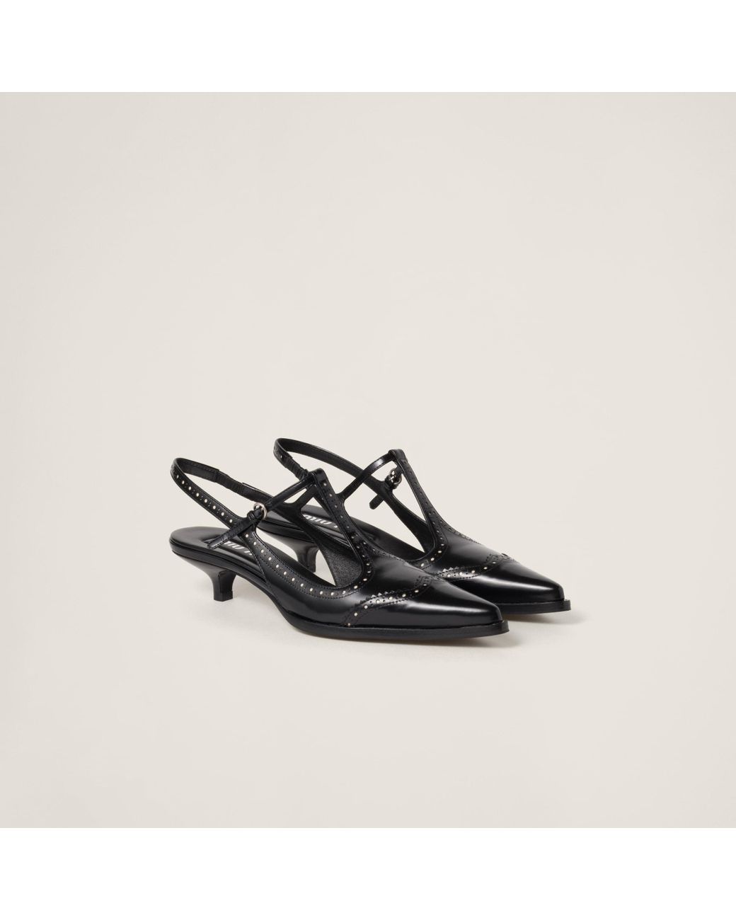 サンダル・ミュール MIU MIU BROGUE BRUSHED LEATHER SLINGBACKS miu-miu-BlackIvory-Brushed-