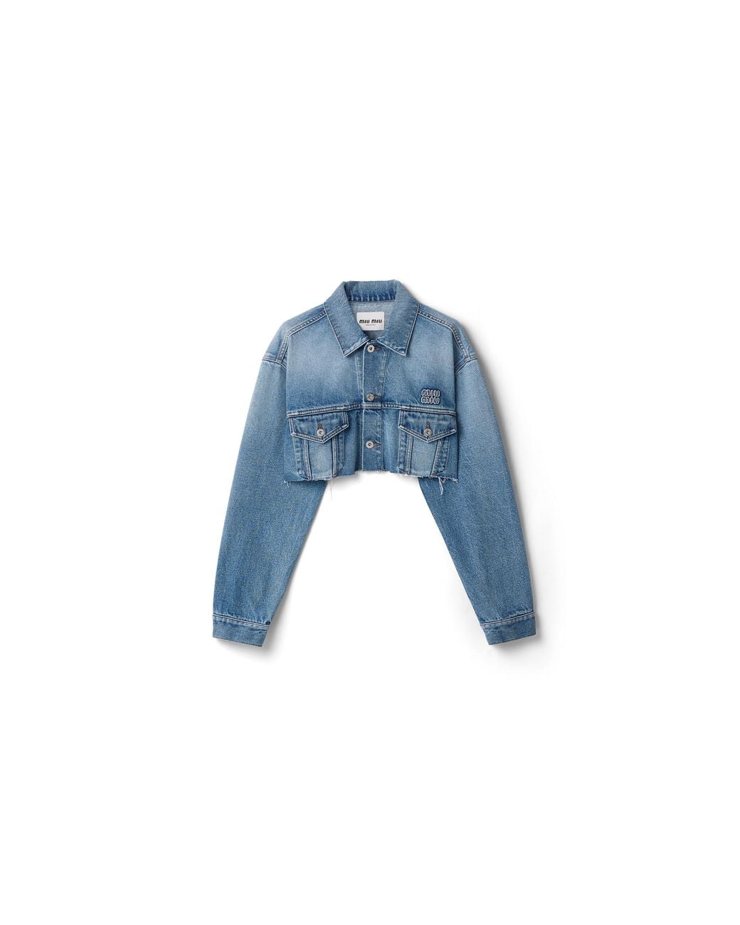 Miu Miu Blue Cropped Washed Denim Jacket