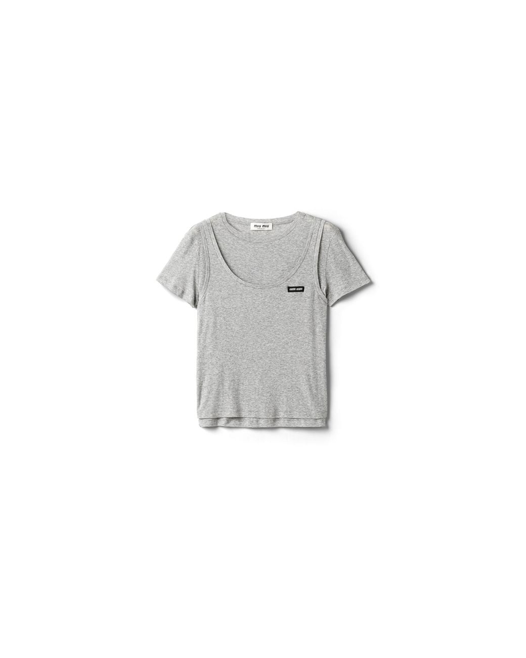 Miu Miu Gray Ribbed Knit Jersey T-Shirt