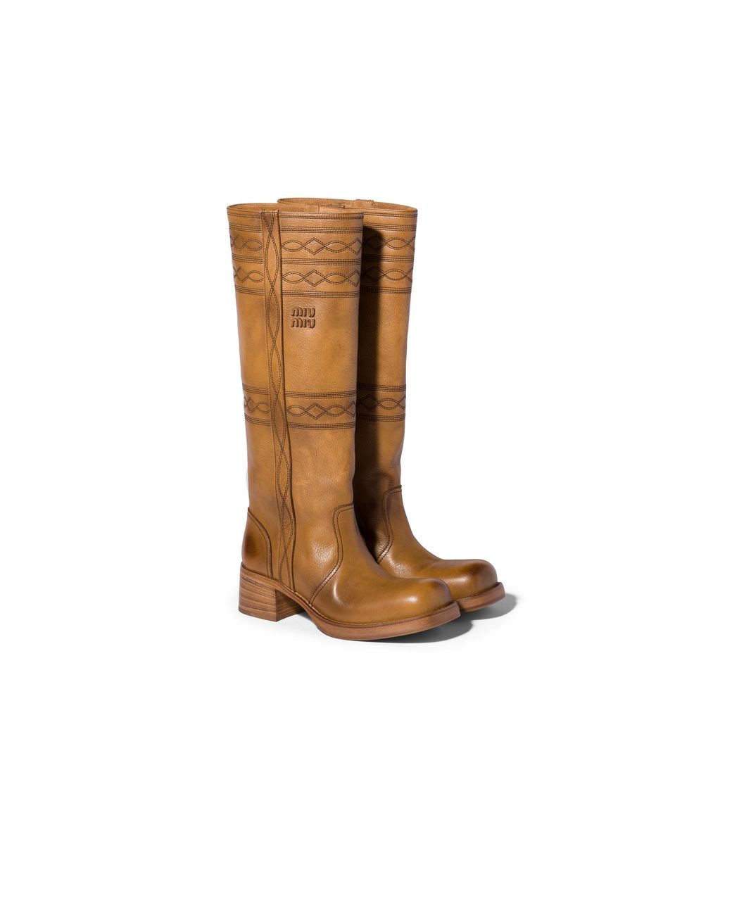 Miu Miu Brown Embroidered Leather Boots