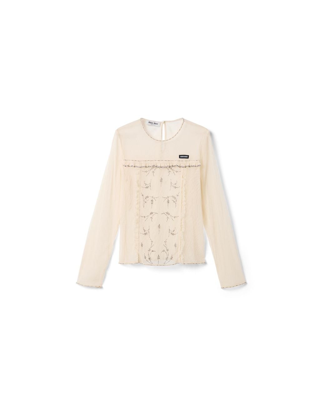 Miu Miu Natural Embroidered Tulle Top