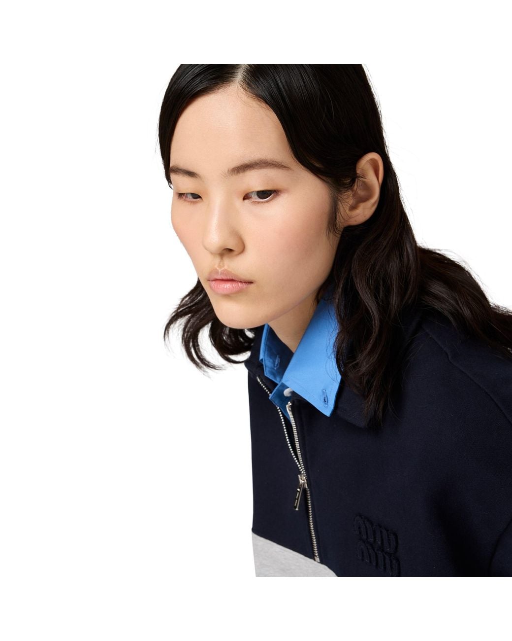Miu Miu Blue Half-Zip Cotton Sweatshirt
