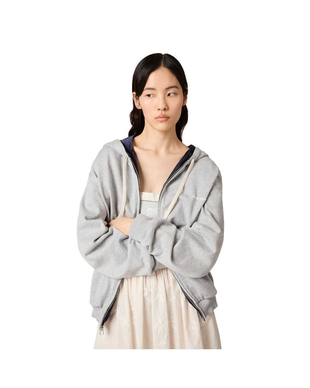 Miu Miu Gray Jersey And Technical Pongé Blouson Jacket