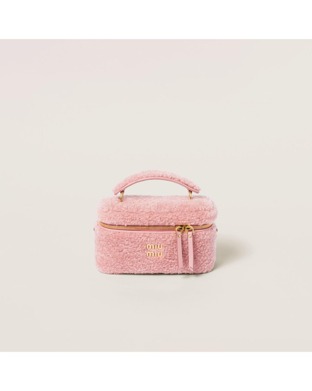 Miu Miu Shearling Shoulder Bag With Leather Details in Pink Lyst