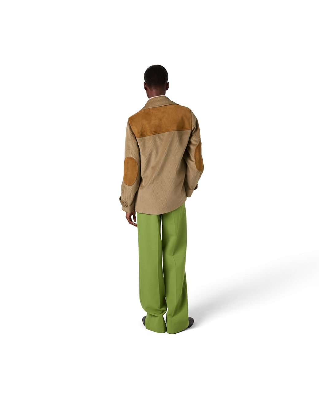 Miu Miu Brown Single-Breasted Corduroy And Leather Jacket