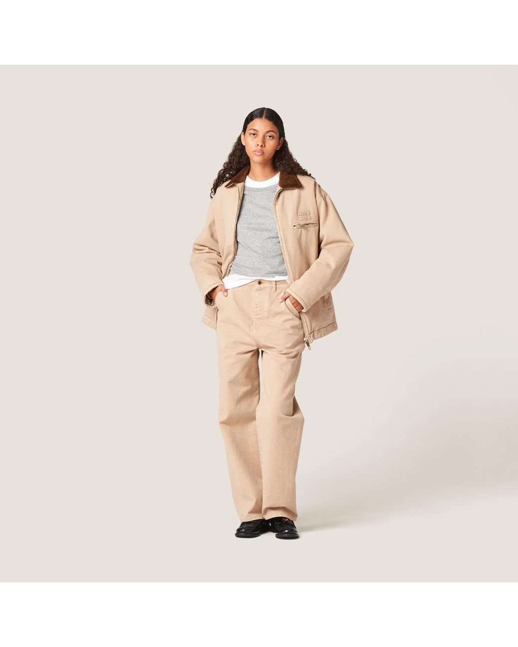 ジャケット MiuMiu | Embroidered garment-dyed gabardine blouson jacket Miu Miu All-over Logo Denim Jacket In Light Blue | ModeSens
