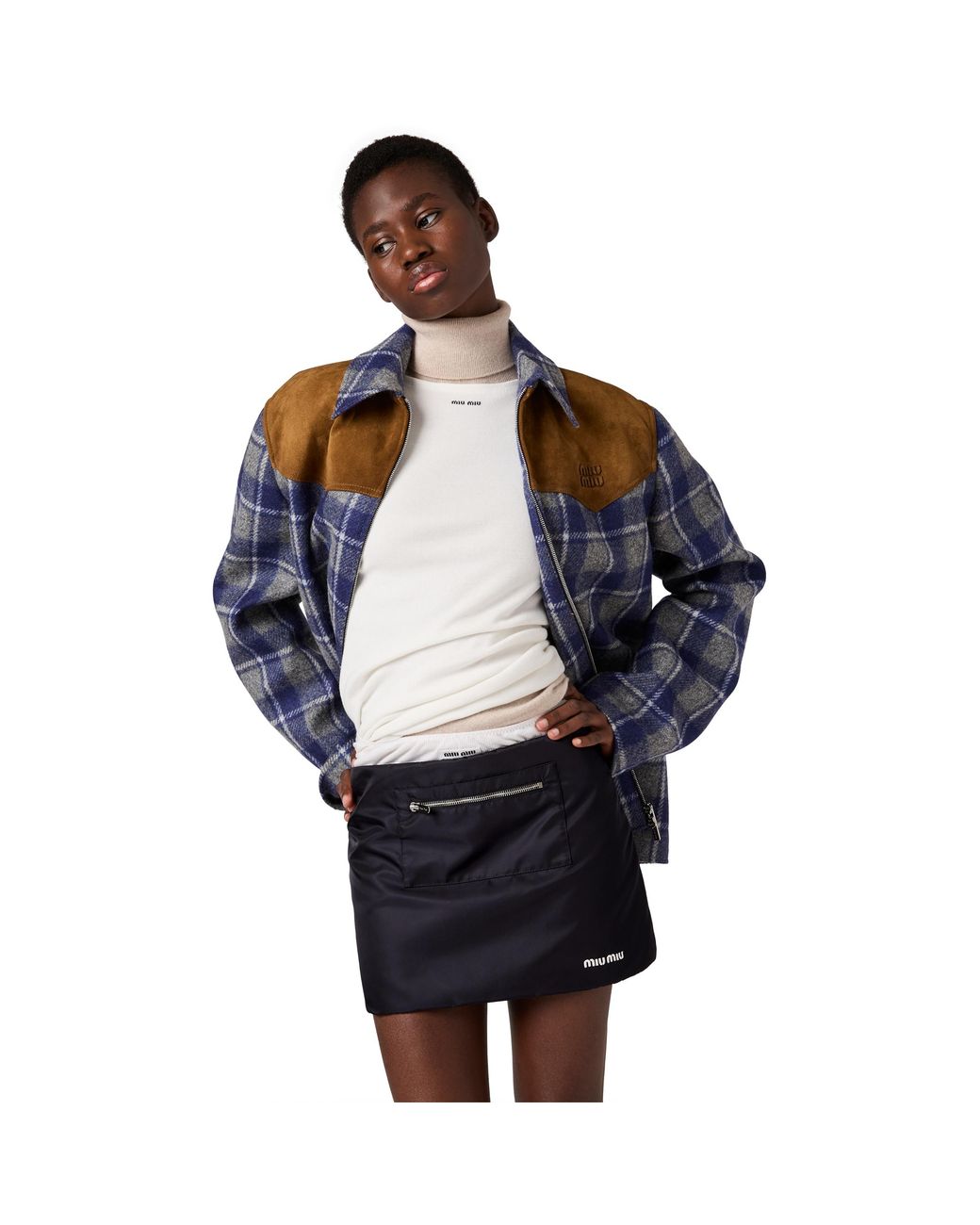 Miu Miu Black Technical Gazar And Fleece Skirt