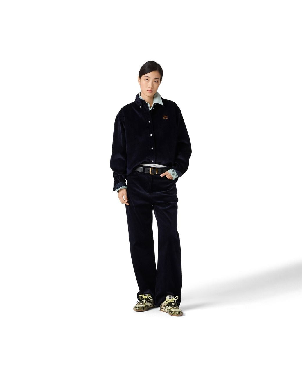 Miu Miu Blue Corduroy And Suede Shirt