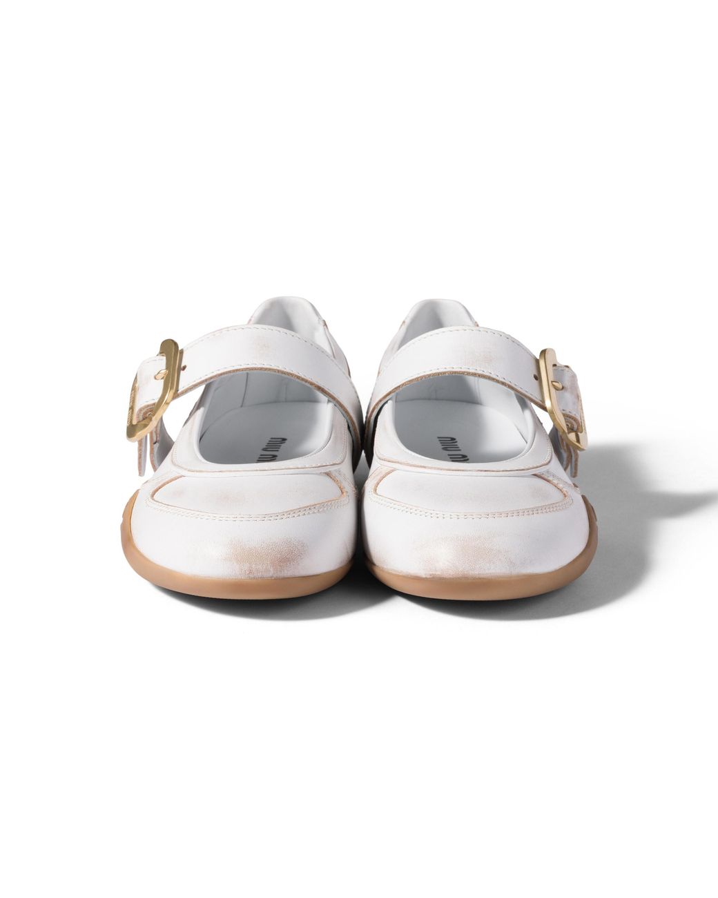Miu Miu White Gymnasium Leather Ballerinas With Strap And Buckle