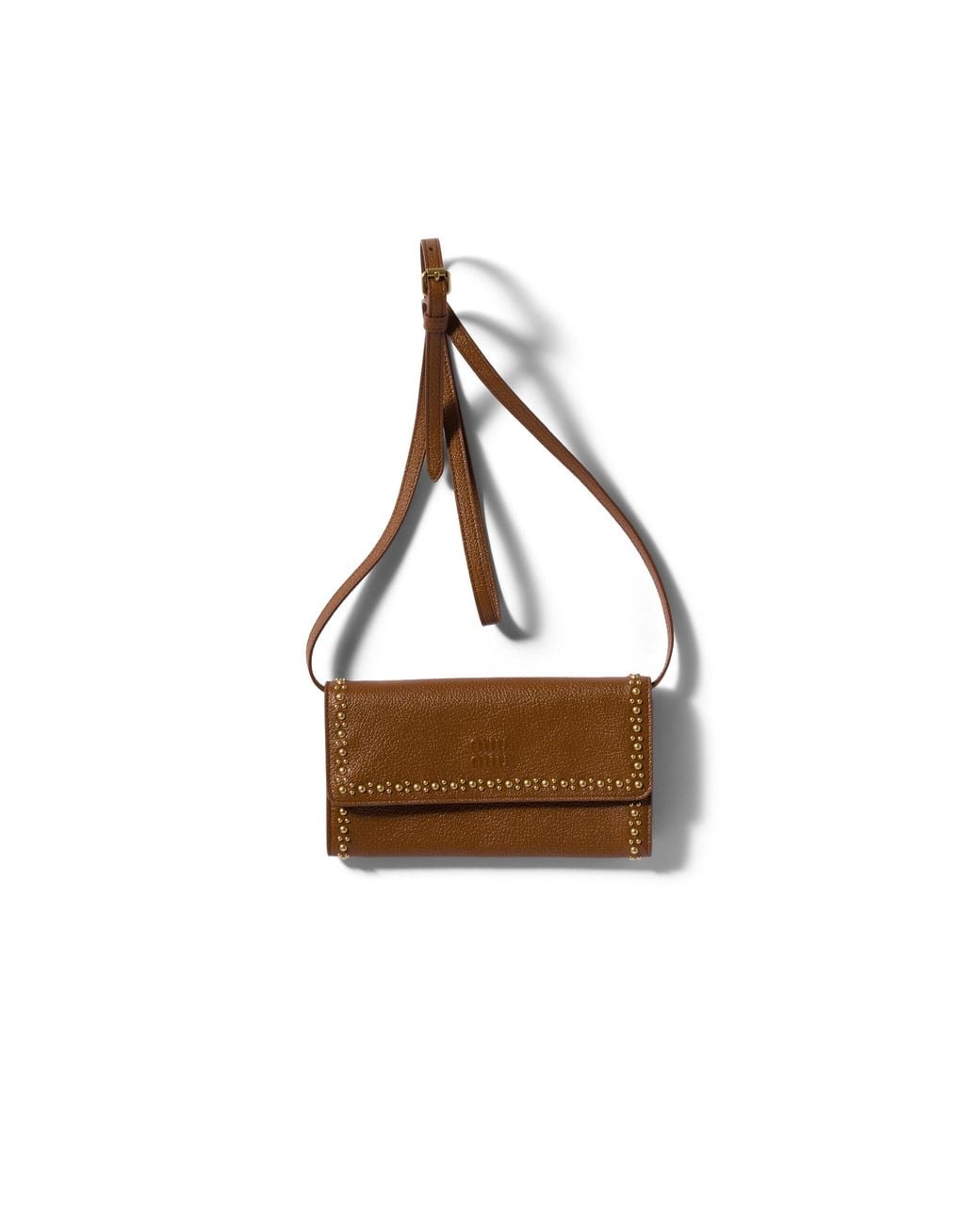 Miu Miu Brown Leather Wallet With Shoulder Strap