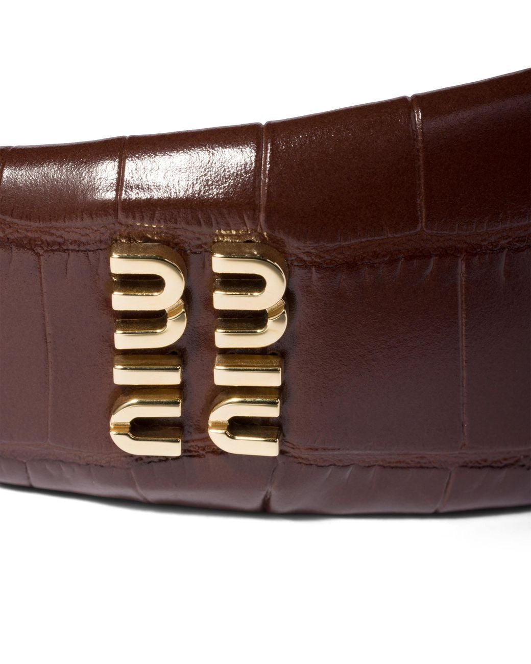 Miu Miu Brown Crocodile Embossed Calfskin Headband