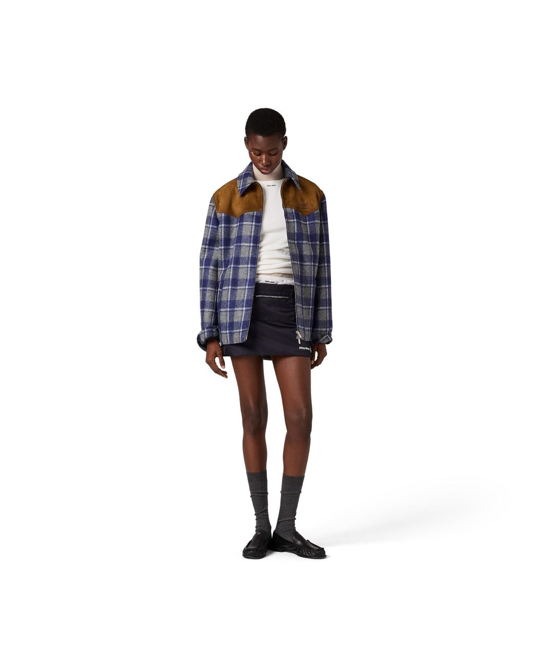 Miu Miu Black Technical Gazar And Fleece Skirt
